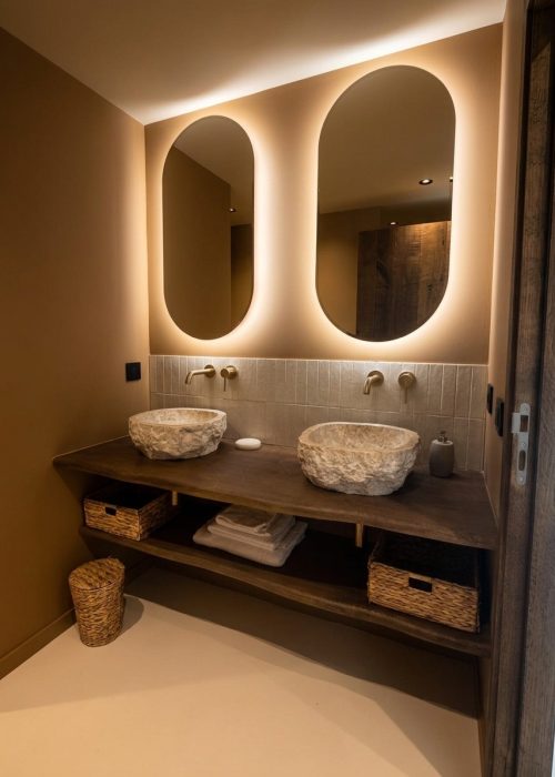 Evasion Habitat - Architecture d'intérieur porto-vecchio - projet quartz - domaine de cala rossa - salle d'eau beige