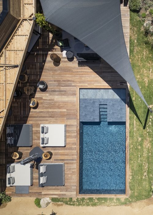 Evasion habitat - architecture et decoration d'interieur - projet quartz - piscine vue drone